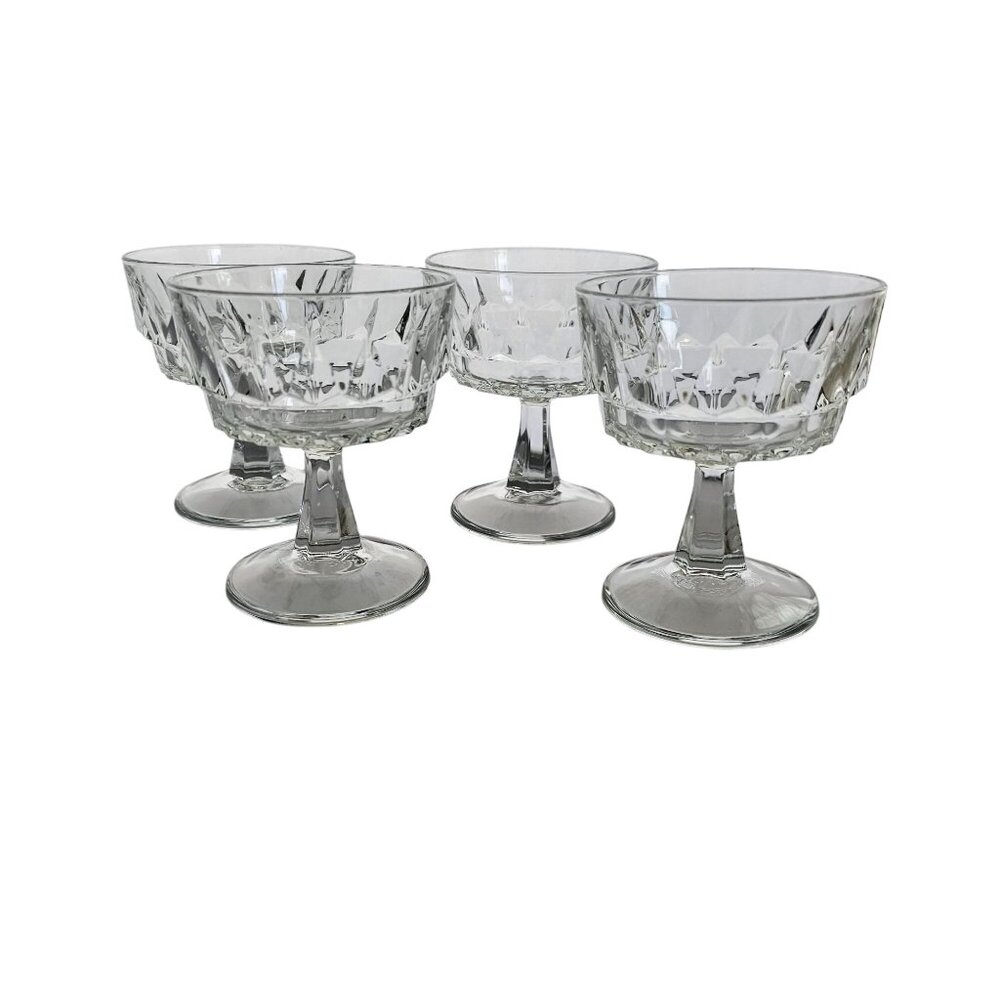 4 Arcoroc Artic Champagne Coupe Glasses 4" France wedge cut glass cubism cubist